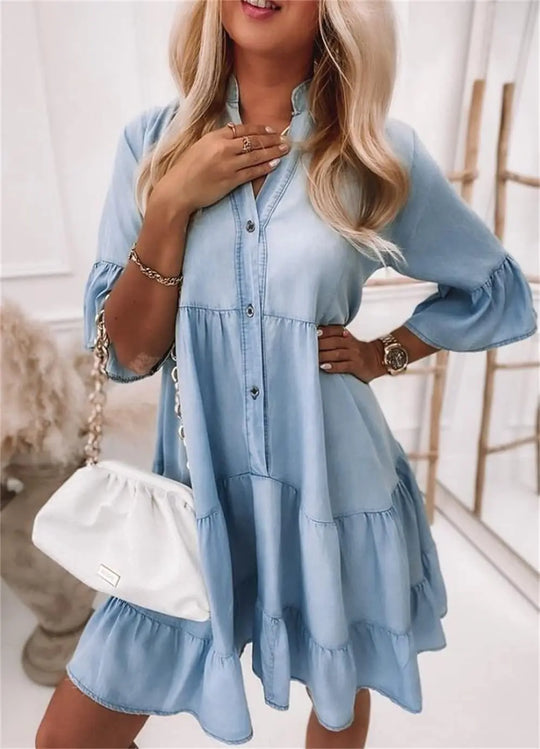 Jenny - Ruffled Denim Dress