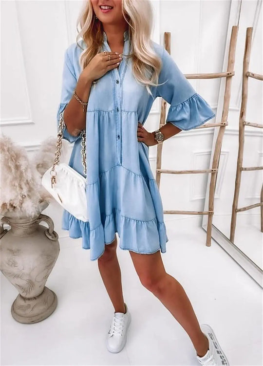 Jenny - Ruffled Denim Dress